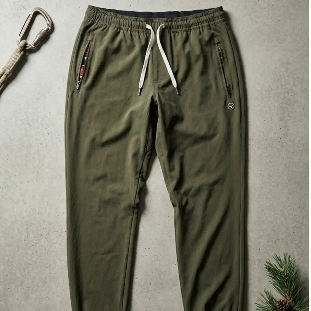 Wowie Mens L Large Olive Green Athletic Stretch Pants Joggers Pocket Accent